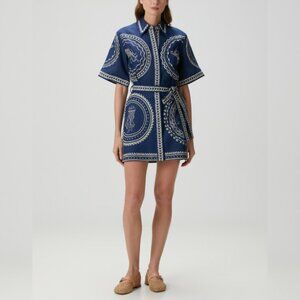 Alemais Oceane Navy Mini Linen Dress